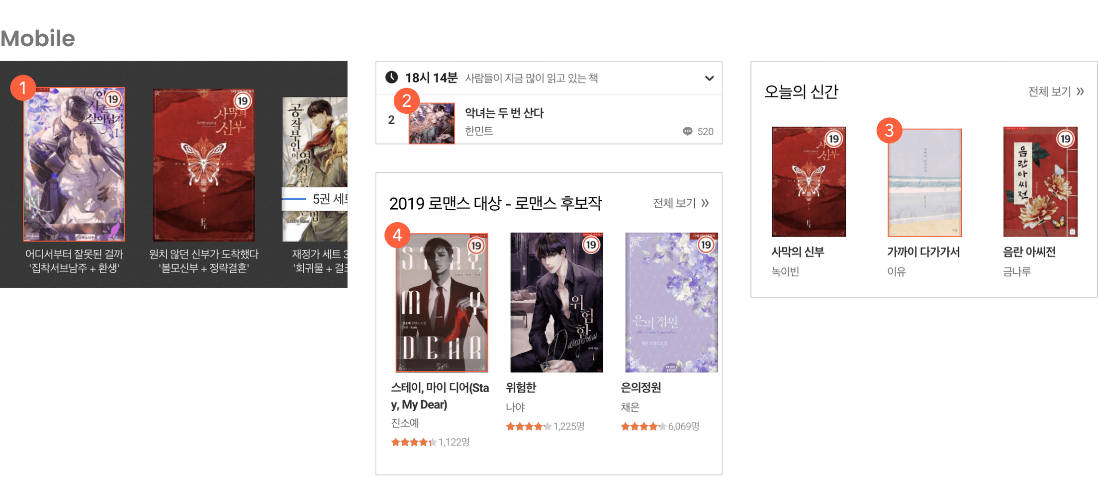 모바일의 다양한 크기의 책 표지